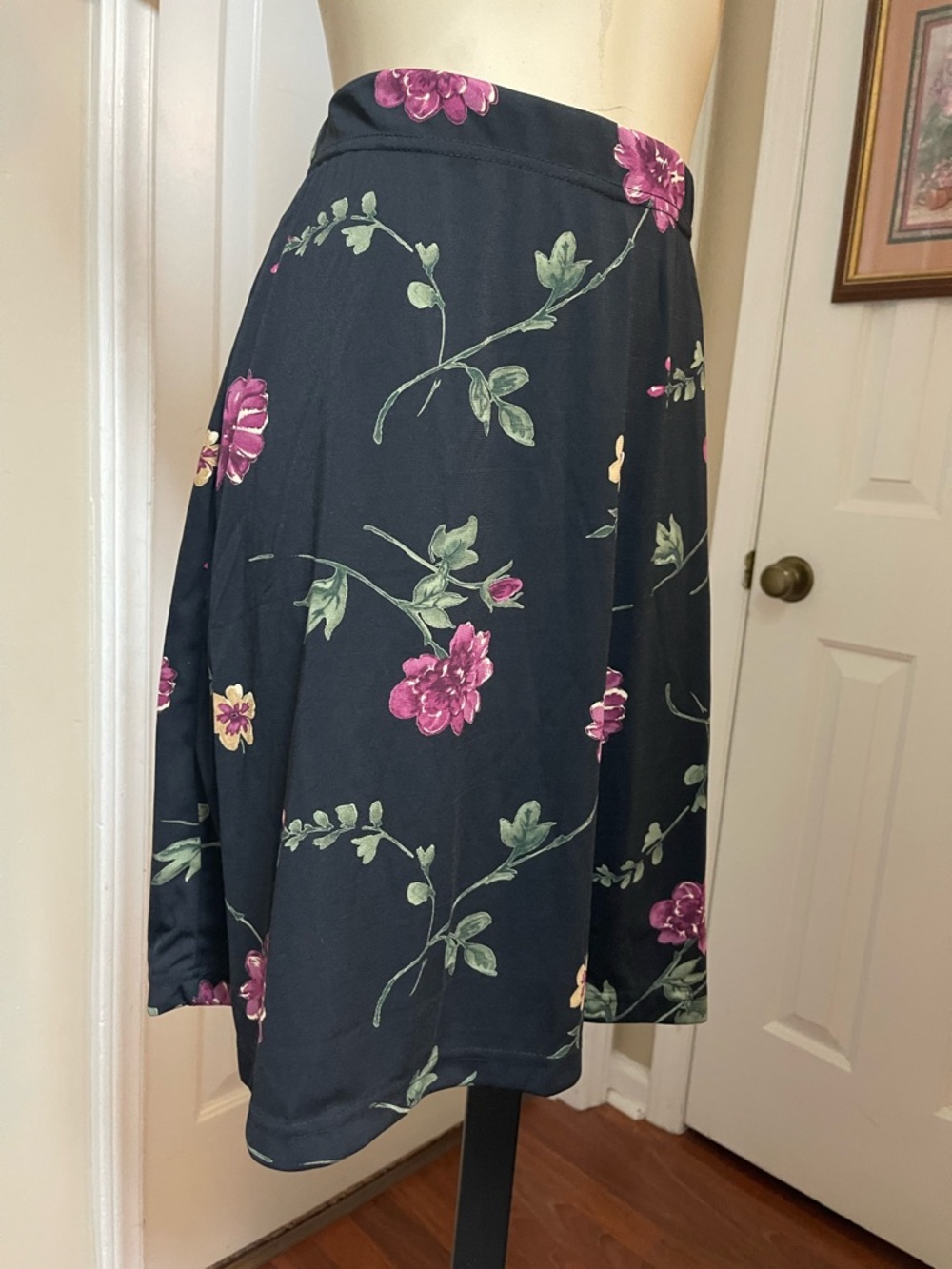 kathy ireland Black Skater Skirt with Pink and Cream Floral Motif - Picture 3 of 7